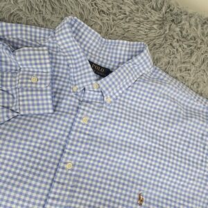 Polo Ralphh Lauren Mens 4XB XXXX Big Blue‎ Gingham Long Sleeve Button Down Shirt
